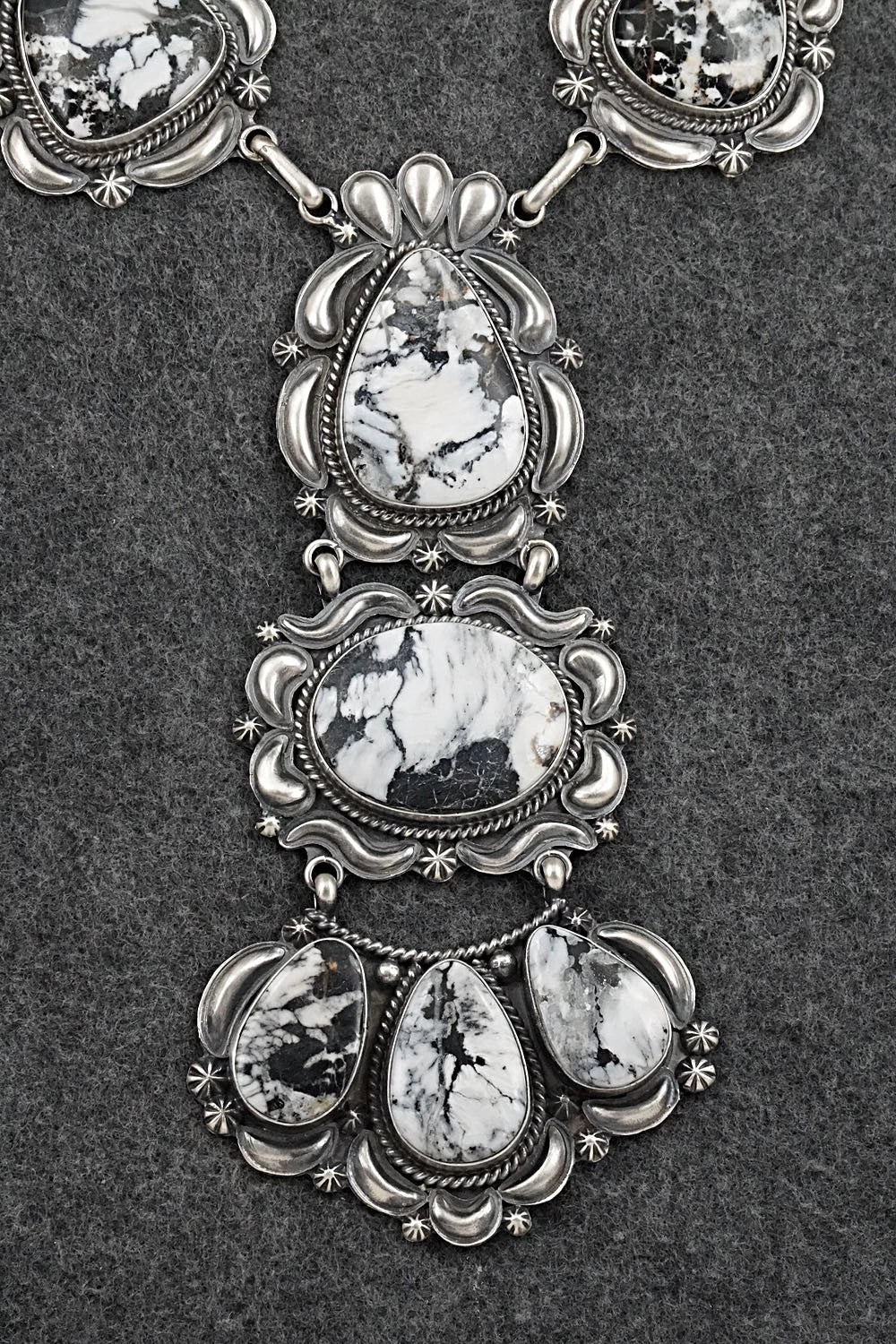 White Buffalo & Sterling Silver Necklace and Earrings Set - Raymond Delgarito