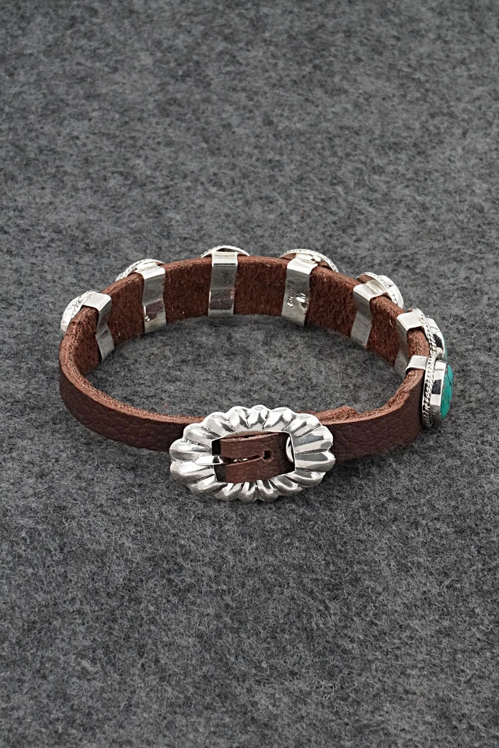 Turquoise, Sterling Silver & Leather Bracelet - Marlene Ramone