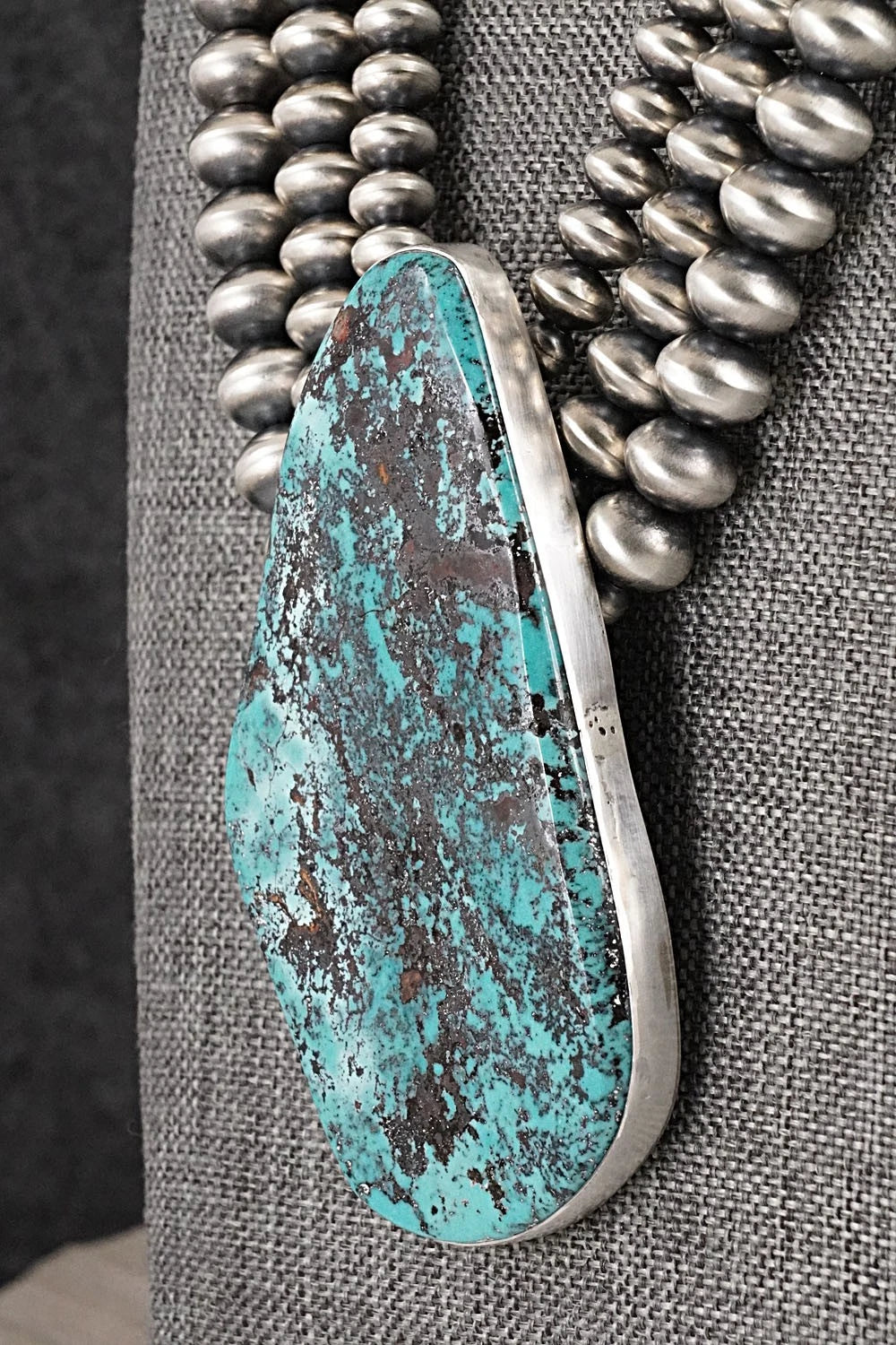 Turquoise & Sterling Silver Navajo Pearl Necklace - Gruber & Halwood