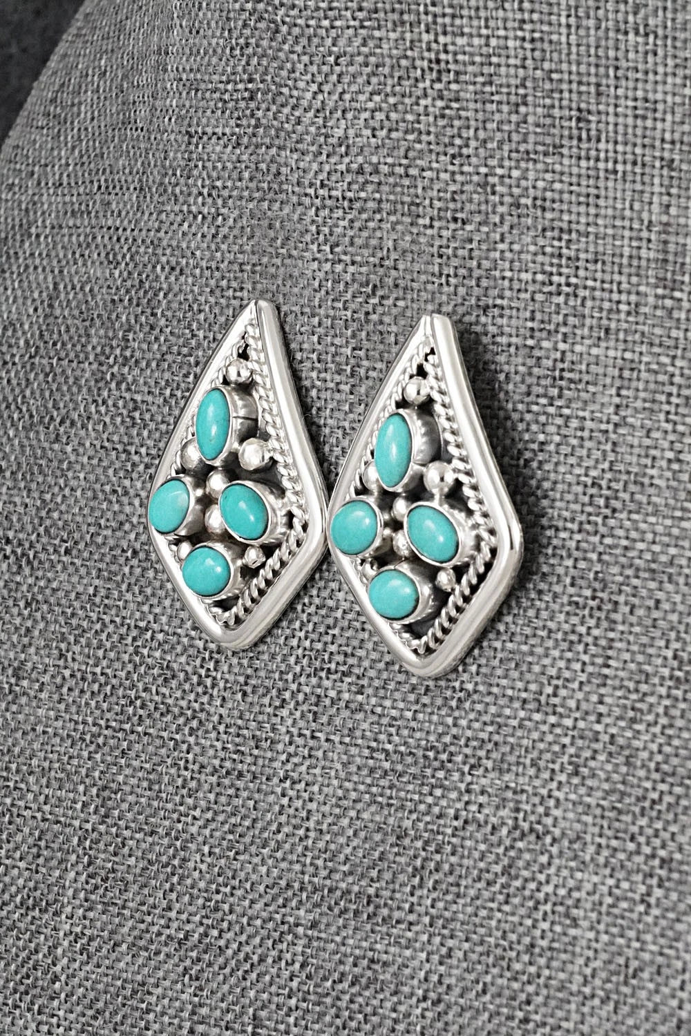 Turquoise & Sterling Silver Earrings - Chester Charley