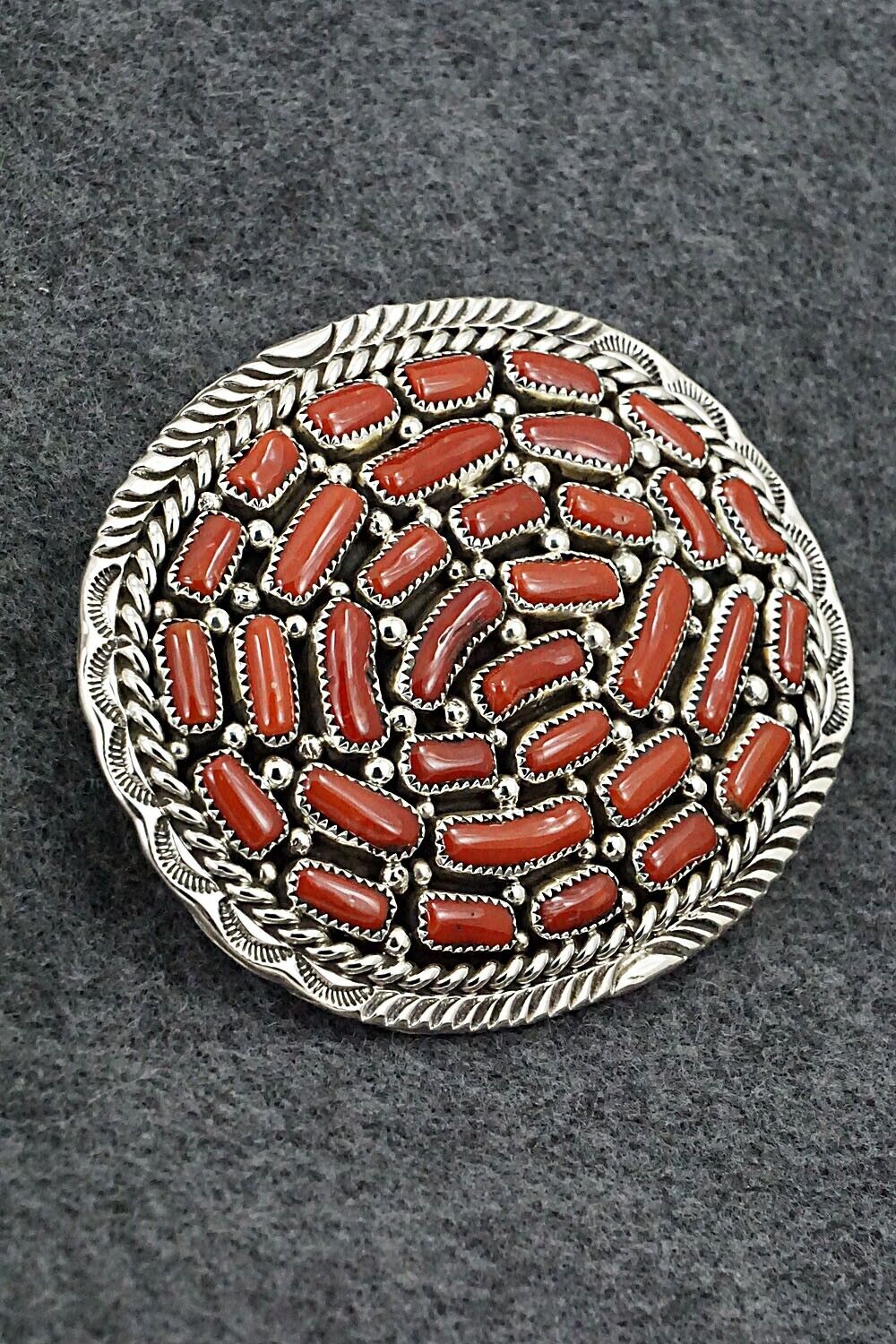 Coral & Sterling Silver Belt Buckle - Marlene Haley