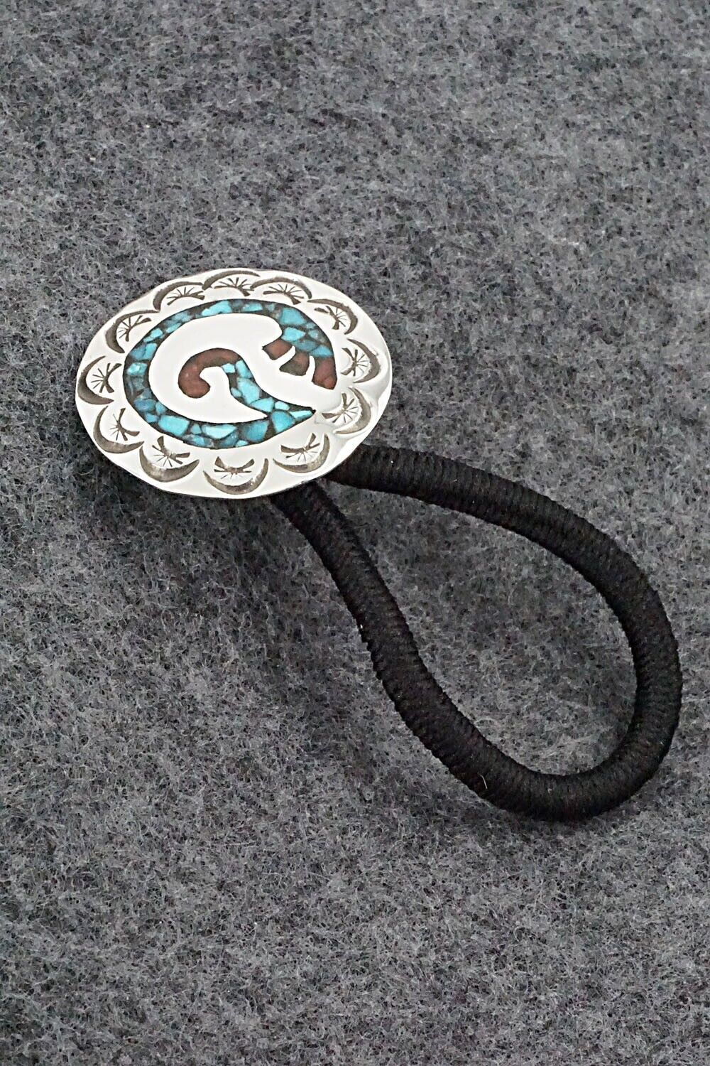 Turquoise, Coral & Sterling Silver Hair Tie - Joleen Yazzie