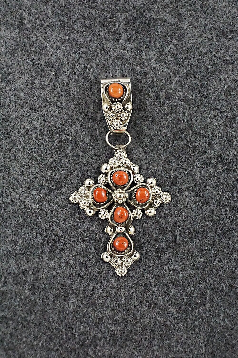Coral and Sterling Silver Pendant - Verdie Booqua
