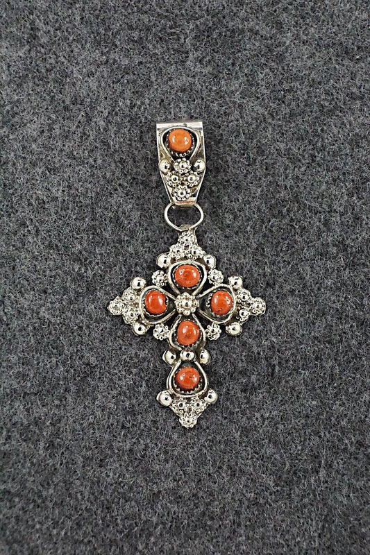 Coral and Sterling Silver Pendant - Verdie Booqua