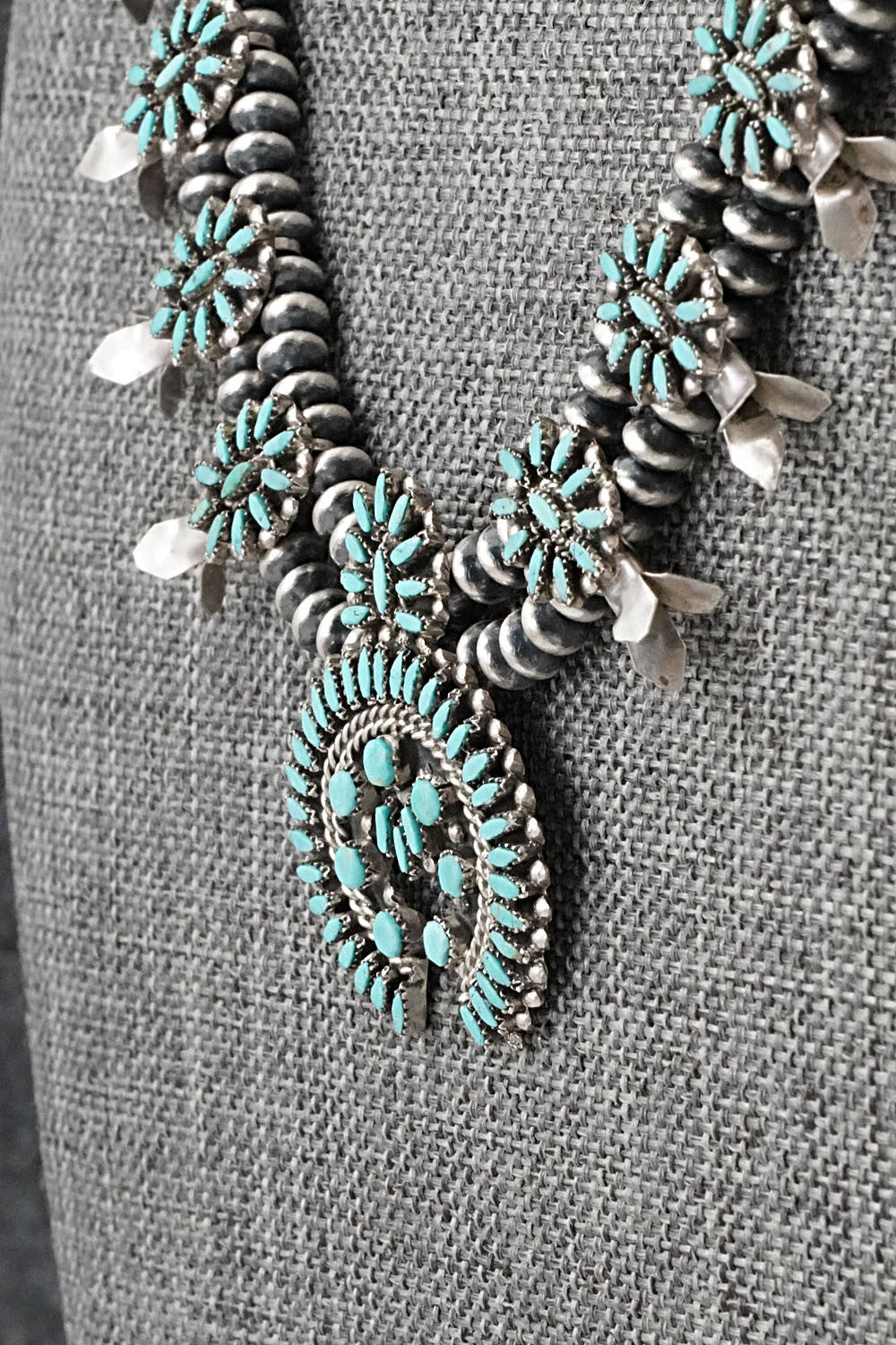 Turquoise & Sterling Silver Mini Squash Blossom Set - Lorena Peina