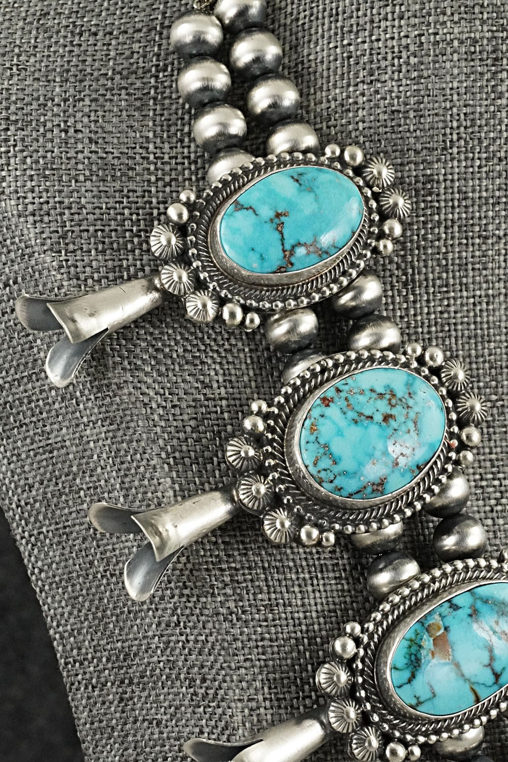 Turquoise & Sterling Silver Squash Blossom Necklace - Tom Lewis