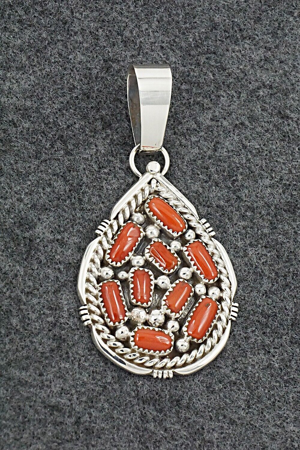 Coral & Sterling Silver Pendant - Chester Charley