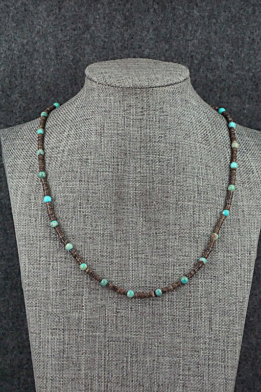 Turquoise, Shell & Sterling Silver Necklace 18" - Ramona Bird