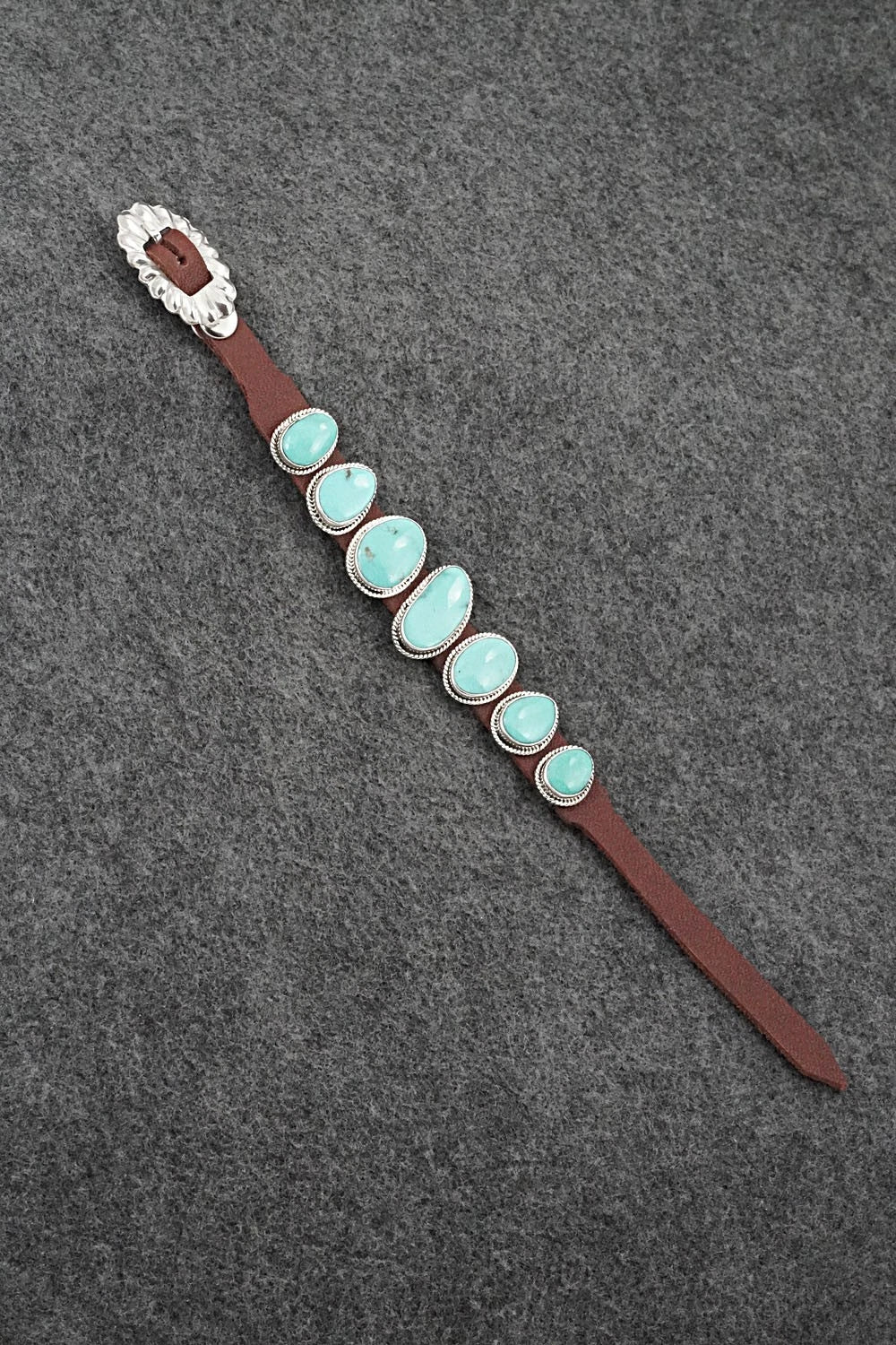 Turquoise, Sterling Silver & Leather Bracelet - Bonnie Willie