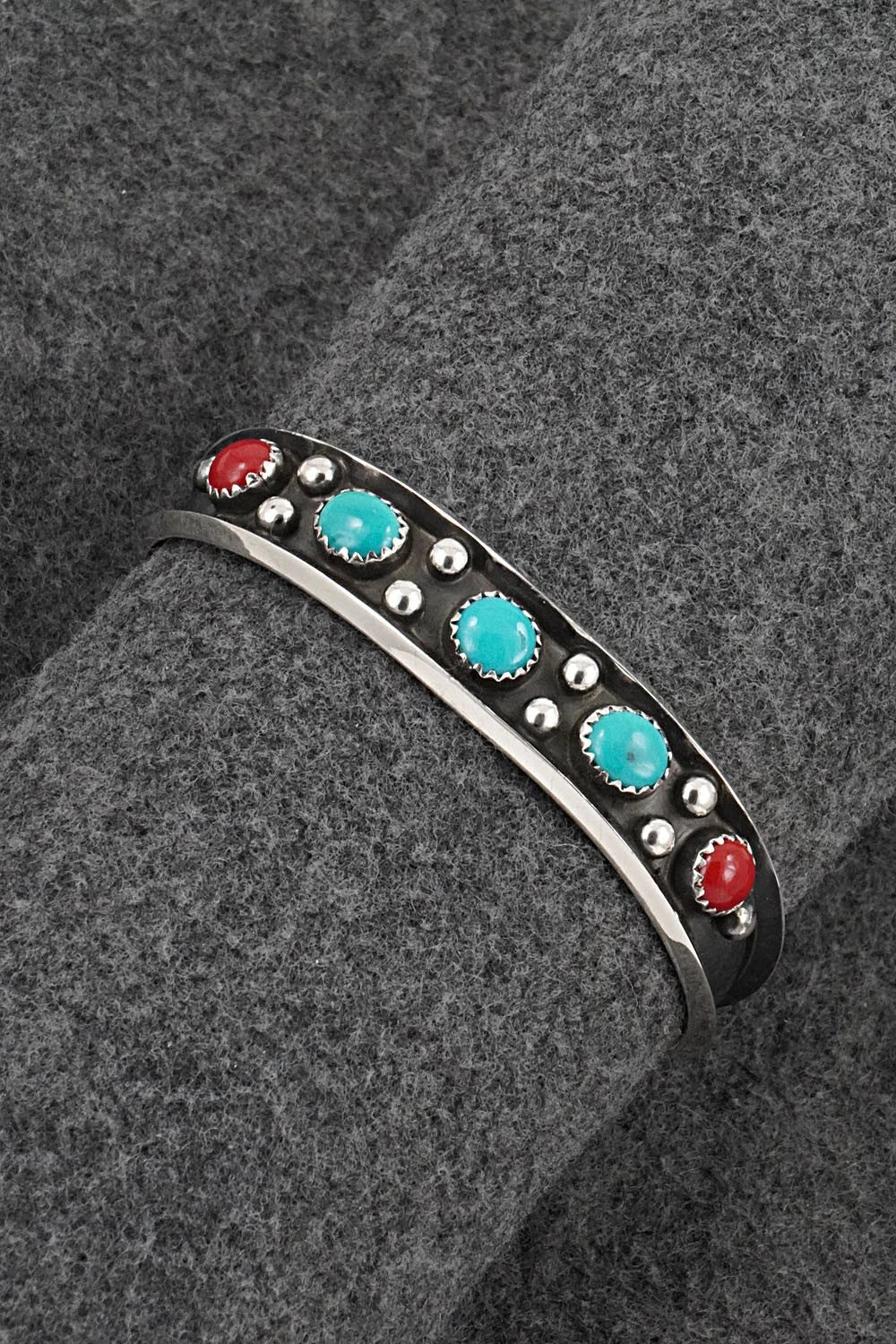 Turquoise, Coral & Sterling Silver Bracelet - Paul Largo