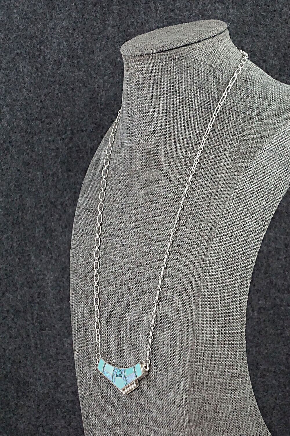 Turquoise, Opalite & Sterling Silver Inlay Necklace - Curtis Manygoats