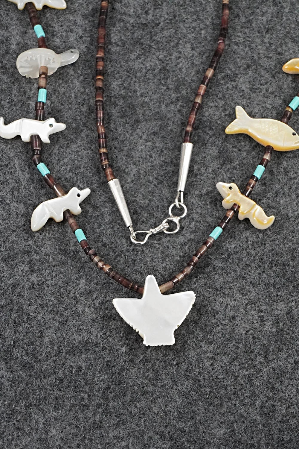 Multi-Stone Fetish Carving & Sterling Silver Necklace - Hector Goodluck