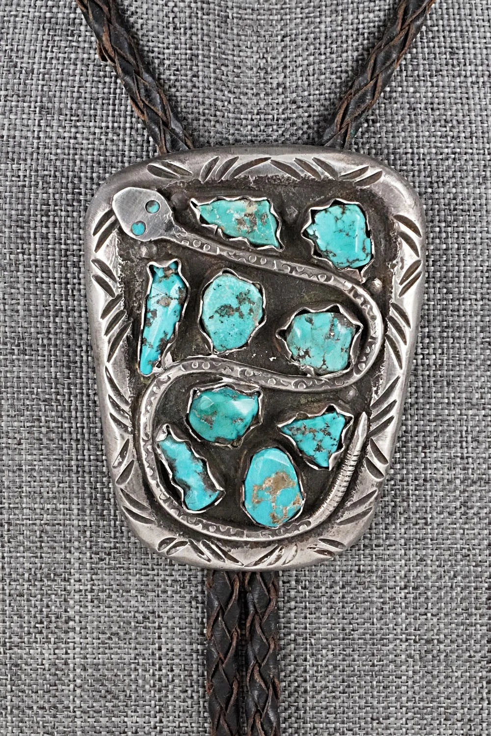 Turquoise & Sterling Silver Vintage Bolo Tie - Effie Calavaza