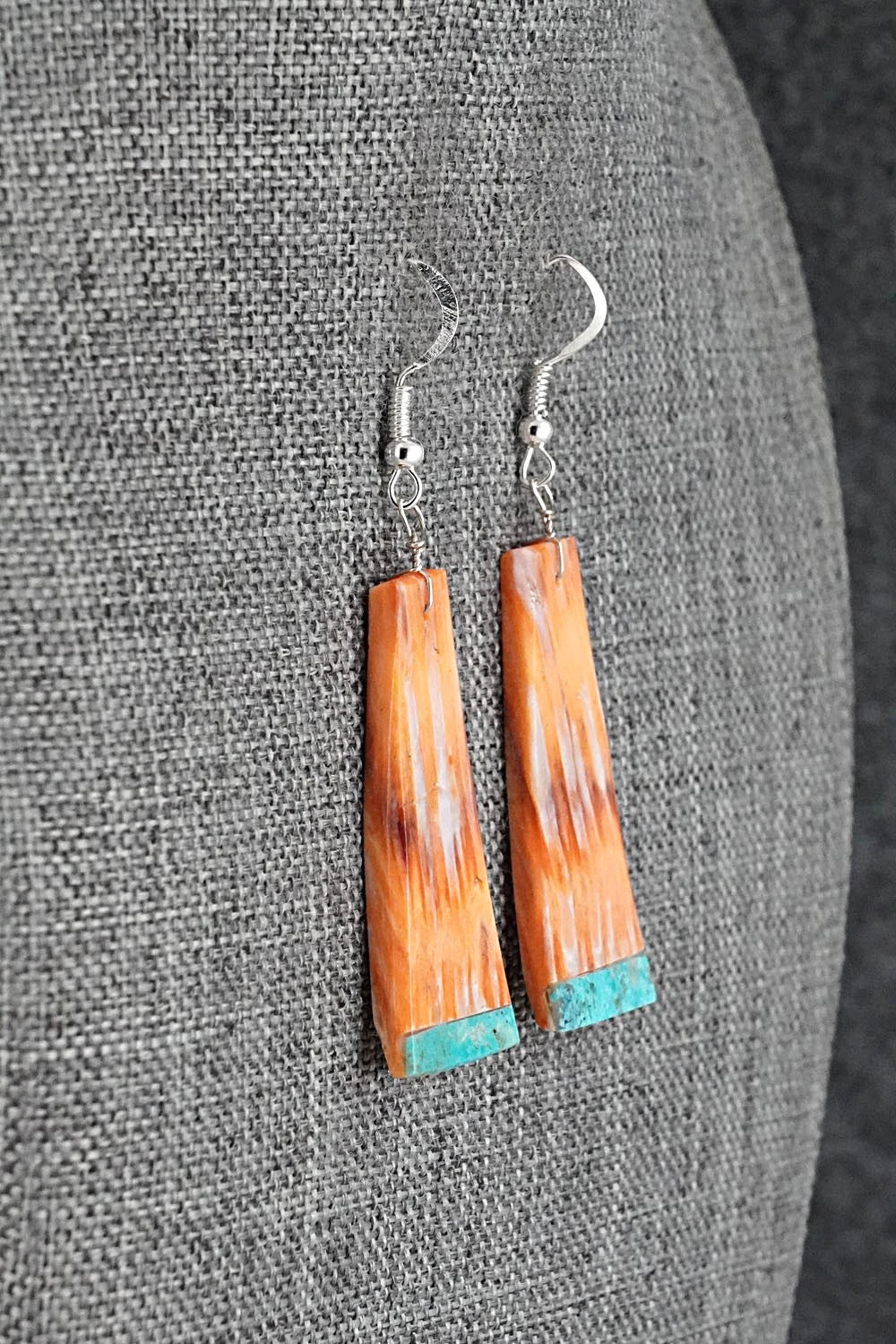 Spiny Oyster, Turquoise & Sterling Silver Earrings - Louise Pete