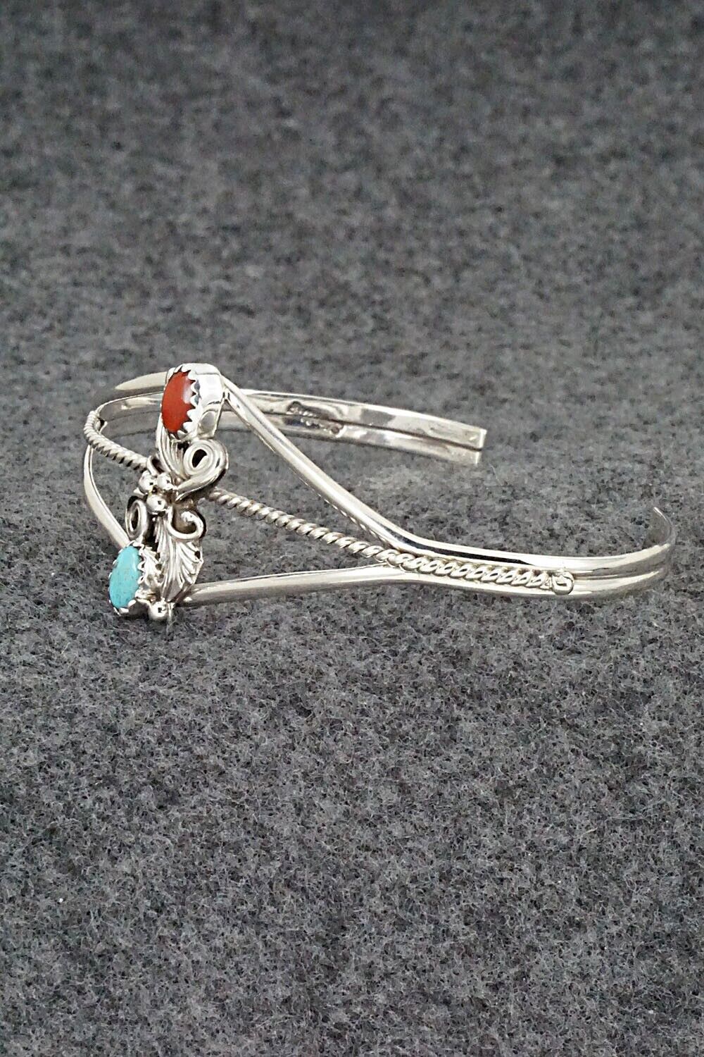 Turquoise, Coral & Sterling Silver Bracelet - William Begay