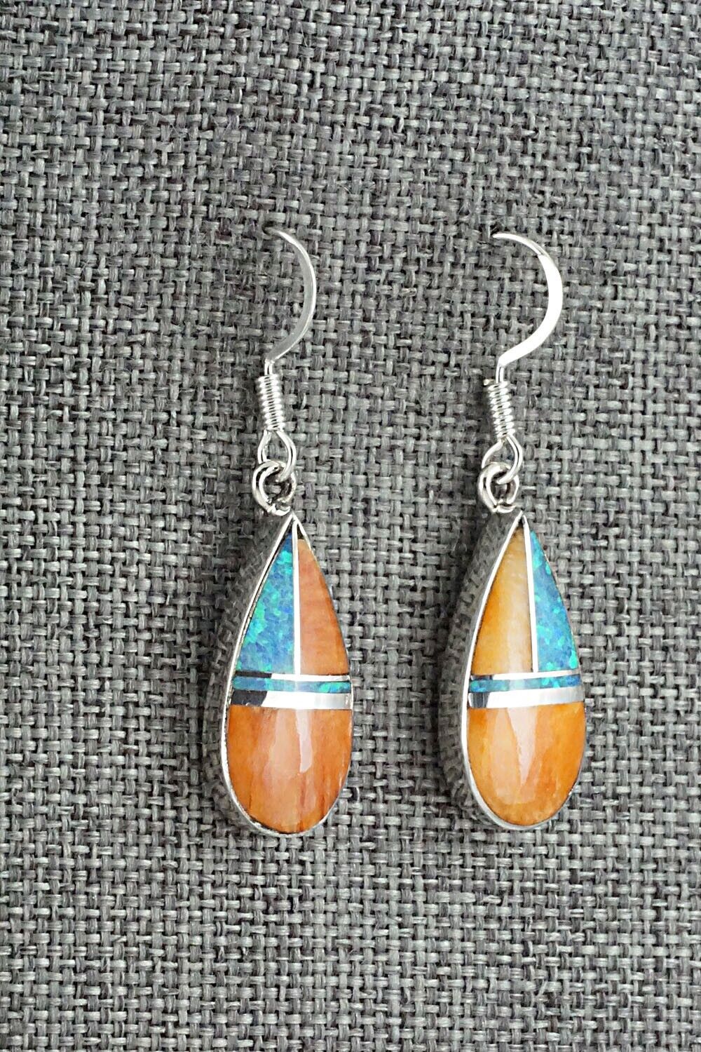 Spiny Oyster, Opalite & Sterling Silver Inlay Earrings - James Manygoats