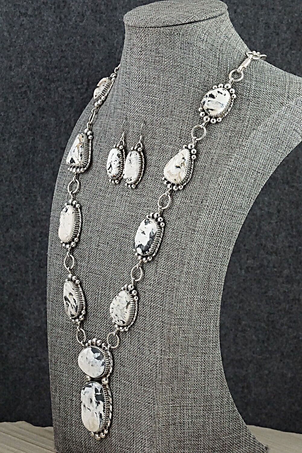 White Buffalo & Sterling Silver Necklace & Earrings Set - Alvin Joe
