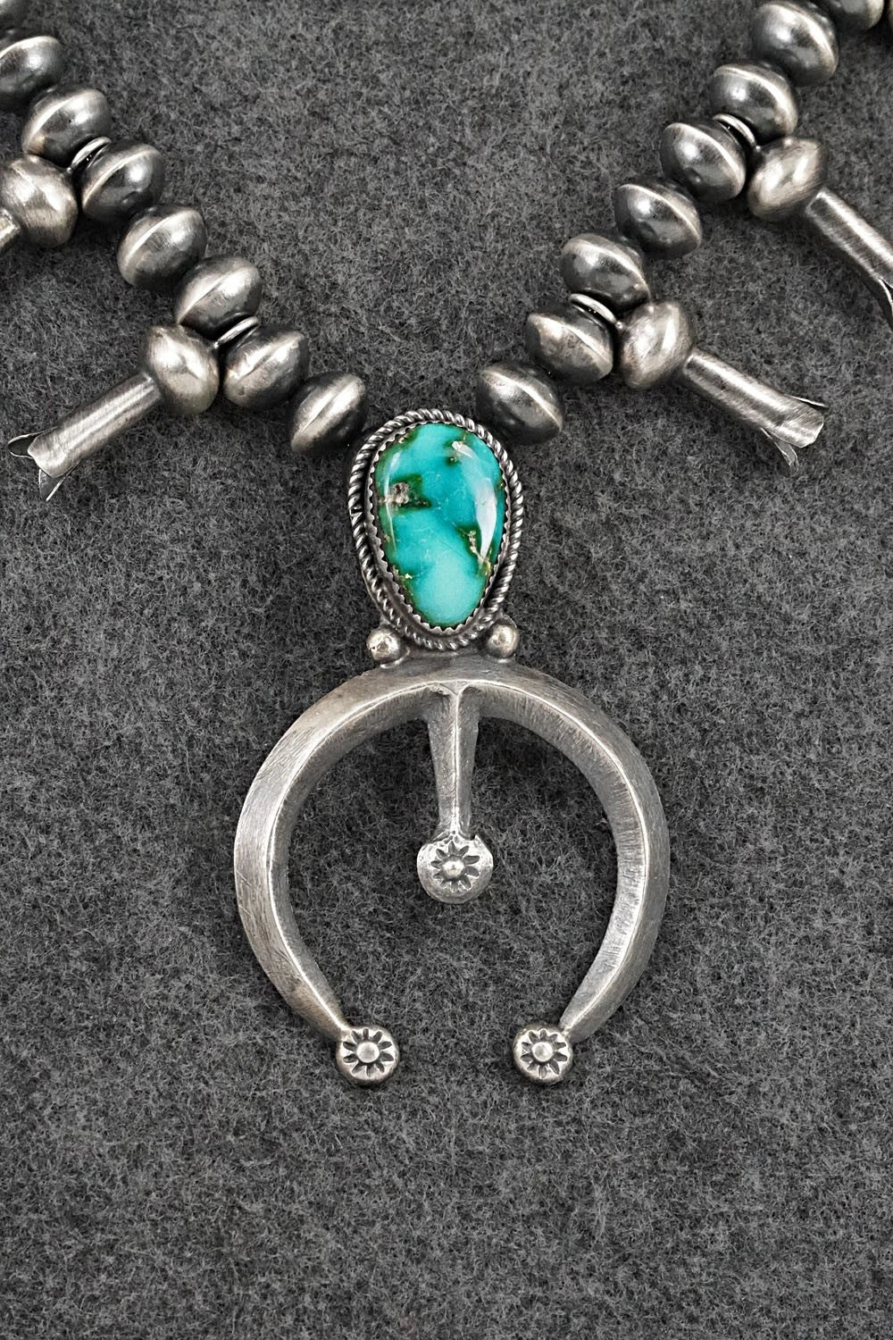 Turquoise & Sterling Silver Navajo Pearl Squash Blossom Necklace - Presley Haley