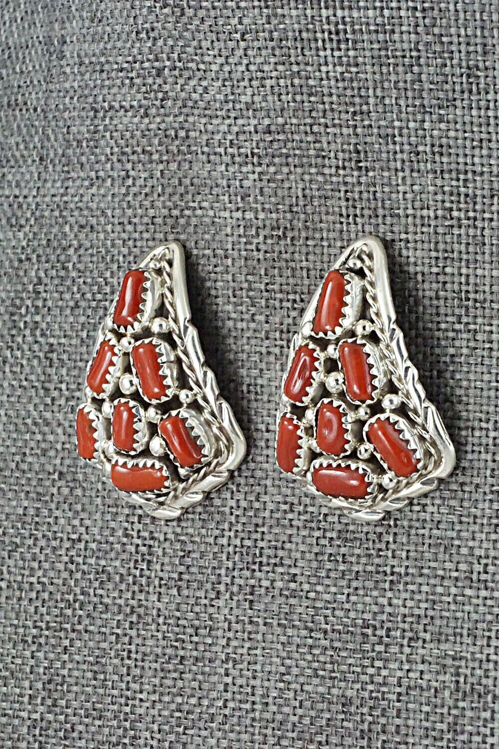 Coral & Sterling Silver Earrings - Melvin Chee