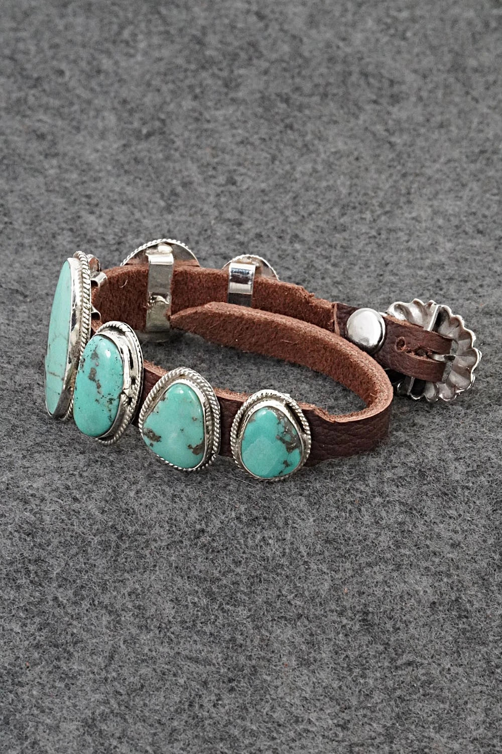 Turquoise, Sterling Silver & Leather Bracelet - Rosita Charlie