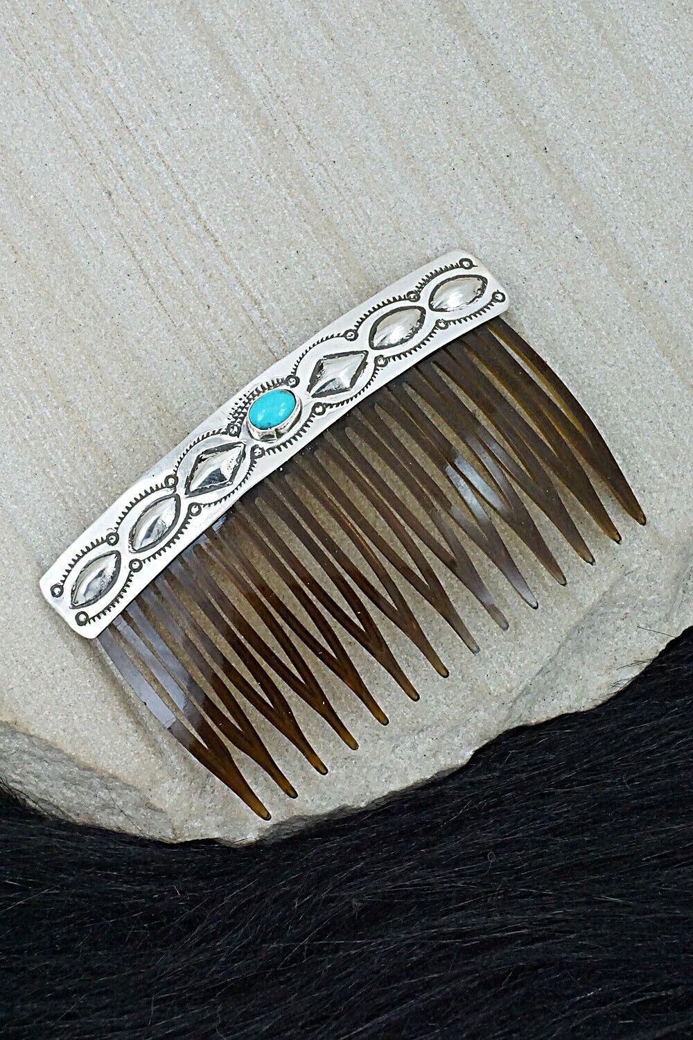 Turquoise & Sterling Silver Hair Combs - Jennie Blackgoat