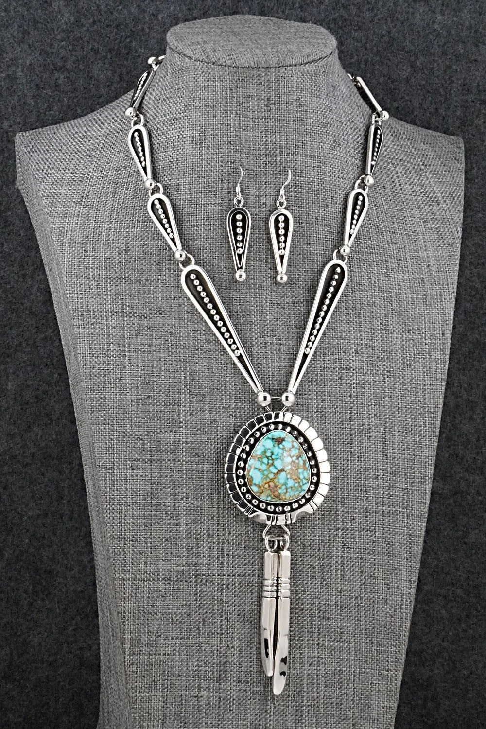 Turquoise & Sterling Silver Necklace and Earrings Set - Jonathan Nez