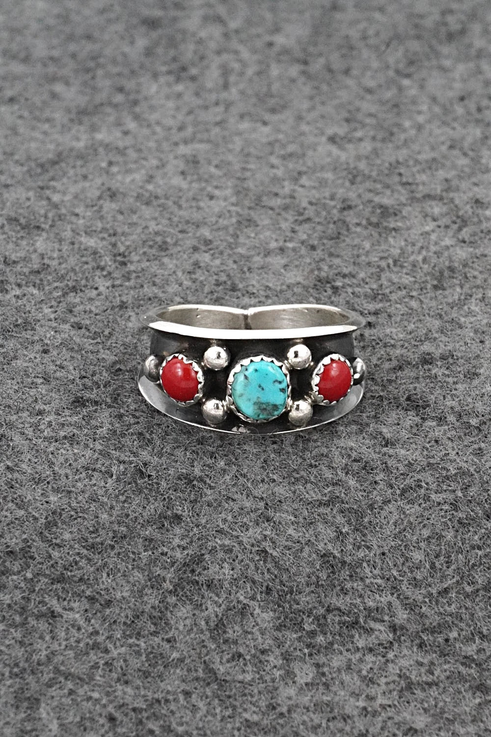 Turquoise, Coral & Sterling Silver Ring - Paul Largo - Size 11