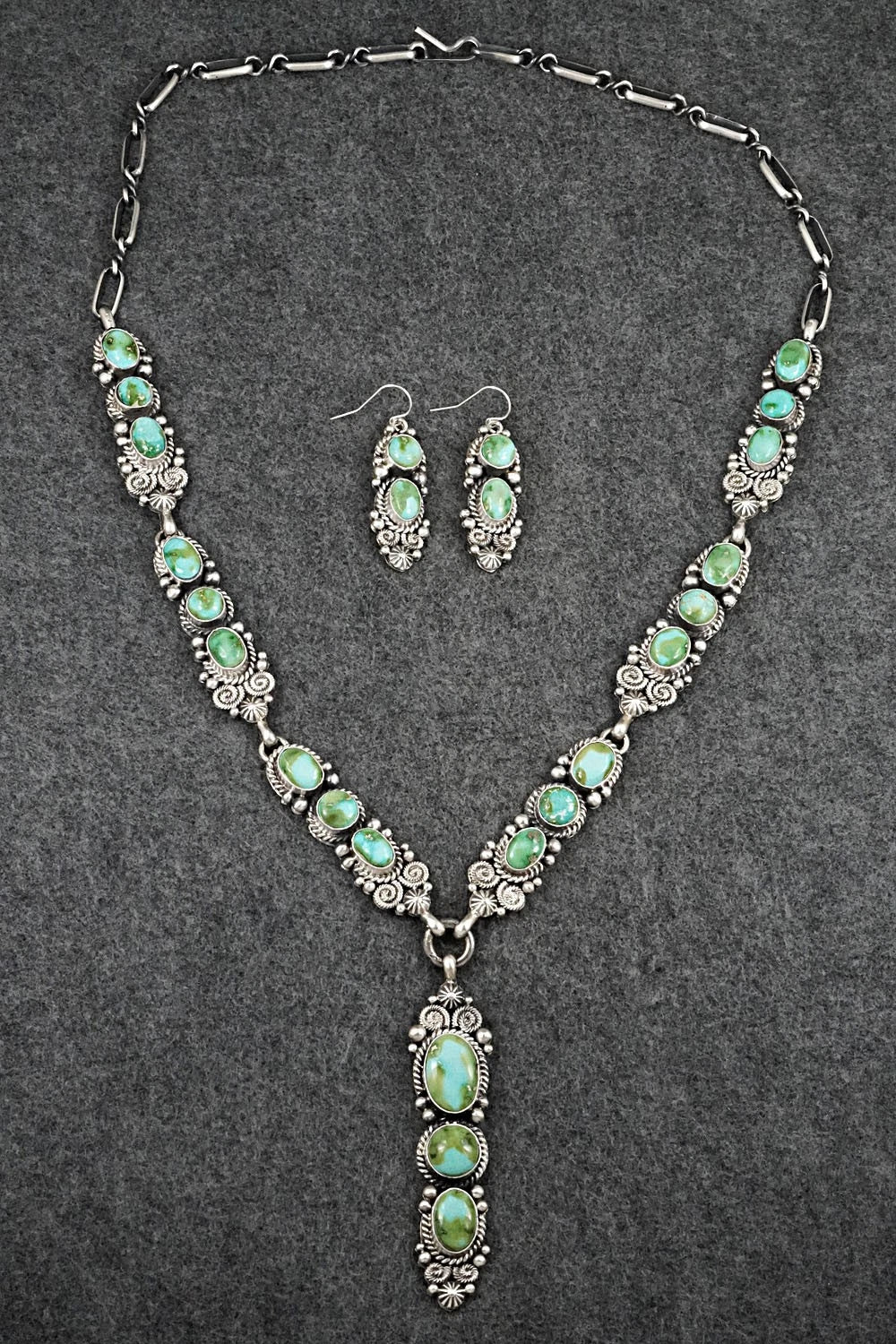 Turquoise & Sterling Silver Necklace and Earrings Set - Rosita Calladitto