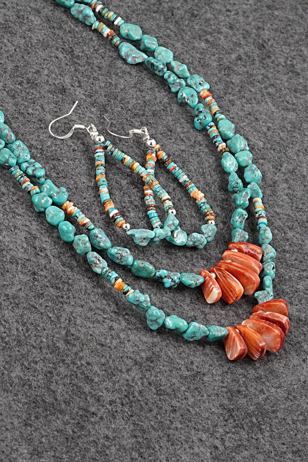 Spiny Oyster, Turquoise & Sterling Silver Necklace Set - Erika Brown