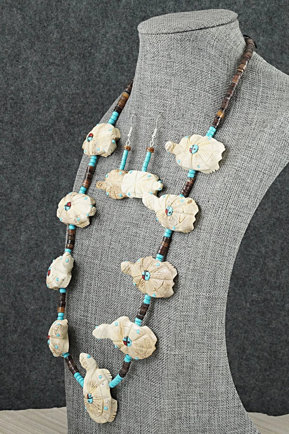 Multi-Stone Turtle Fetish & Sterling Silver Necklace Set - Dannette Laate