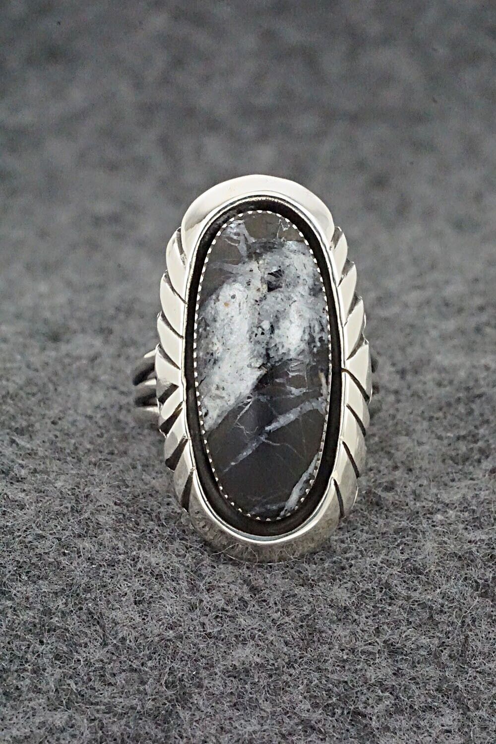 White Buffalo & Sterling Silver Ring - Myra Benally - Size 7.5