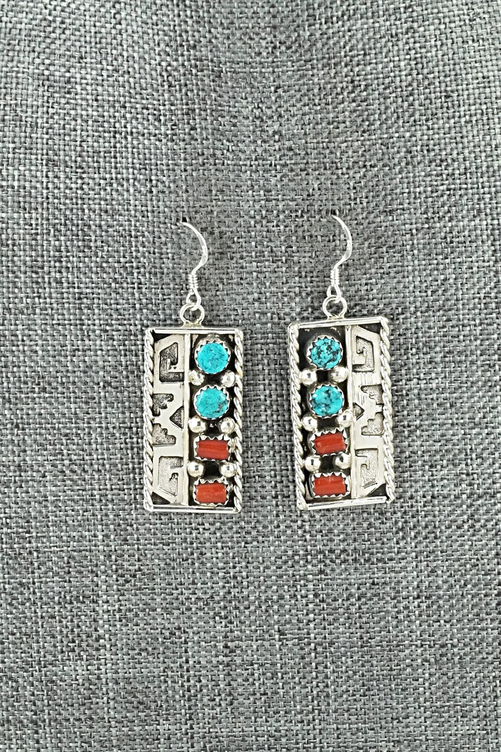 Turquoise, Coral & Sterling Silver Earrings - Ronnie Spencer