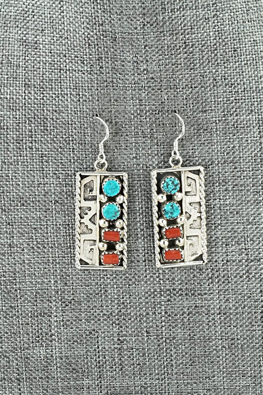 Turquoise, Coral & Sterling Silver Earrings - Ronnie Spencer