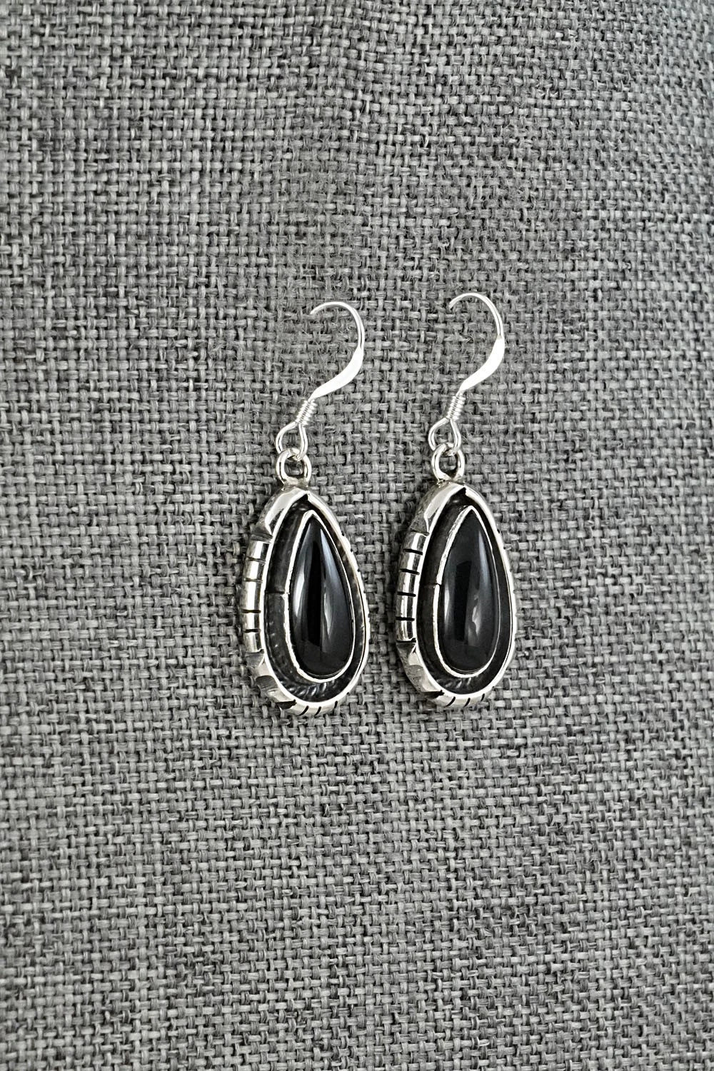 Onyx & Sterling Silver Earrings - Amos Begay