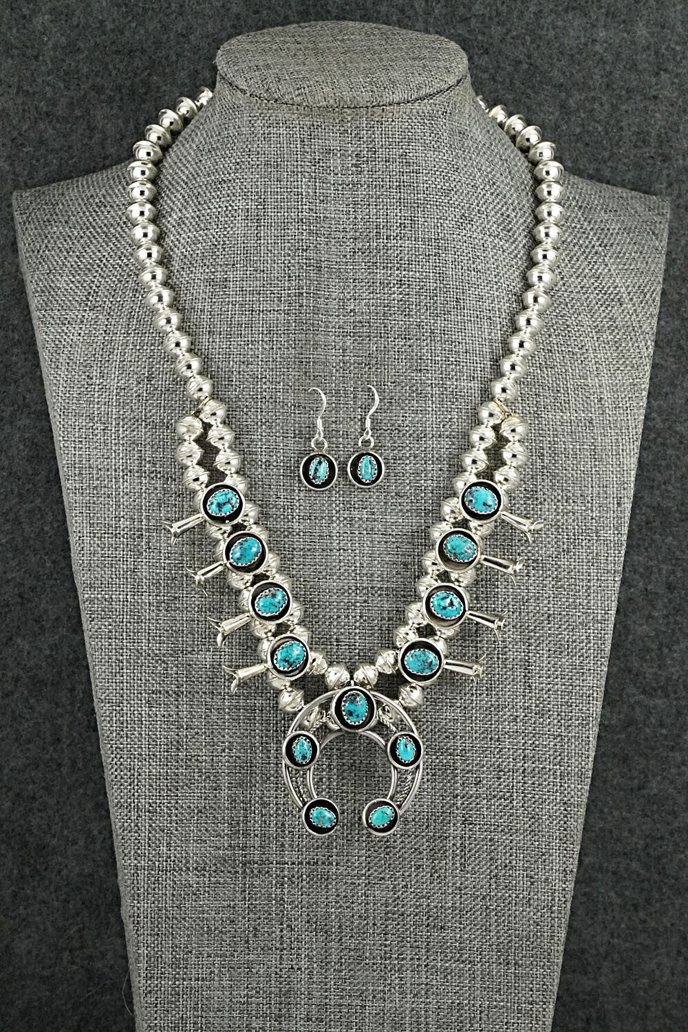 Turquoise & Sterling Silver Squash Blossom Set - Phil Garcia