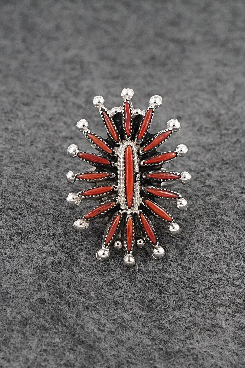 Coral & Sterling Silver Ring - Jack Etsate - Size 7.5