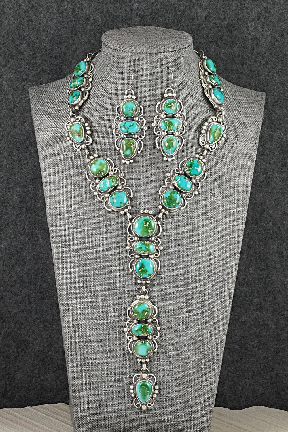 Turquoise & Sterling Silver Necklace and Earrings Set - Kathleen Livingston