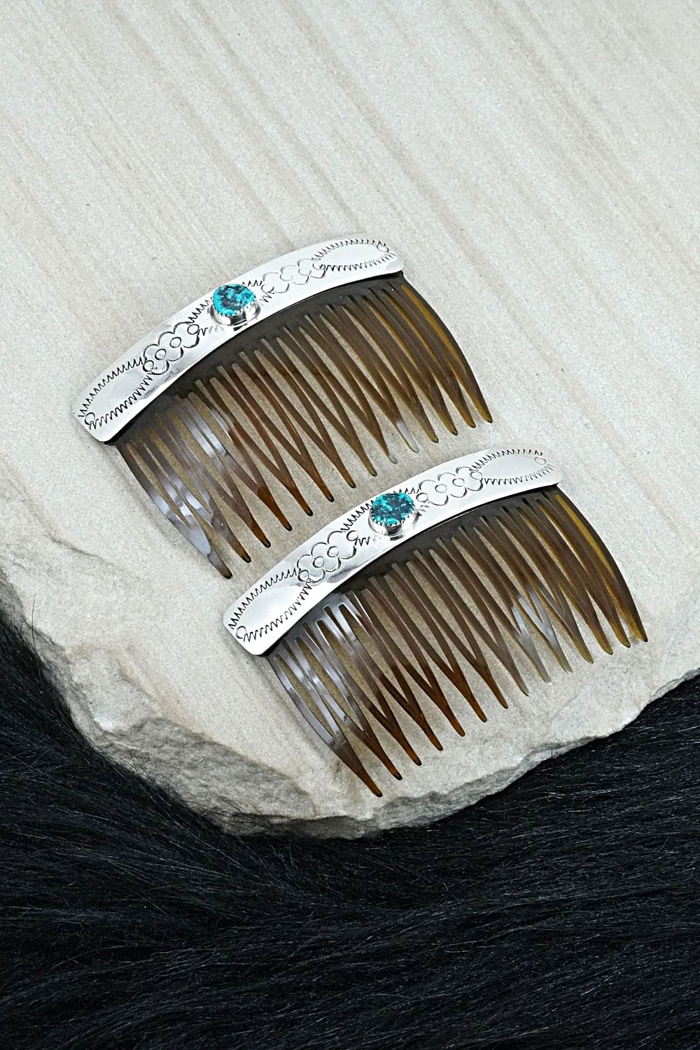 Turquoise & Sterling Silver Hair Combs - Jolene Begay