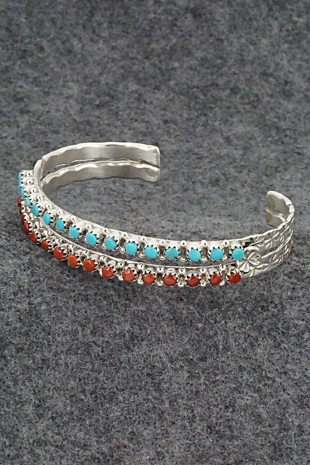Turquoise, Coral & Sterling Silver Bracelet - Murray Hannaweeka