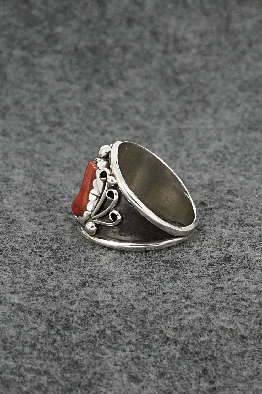 Turquoise, Coral & Sterling Silver Ring - Darrell Morgan - Size 12