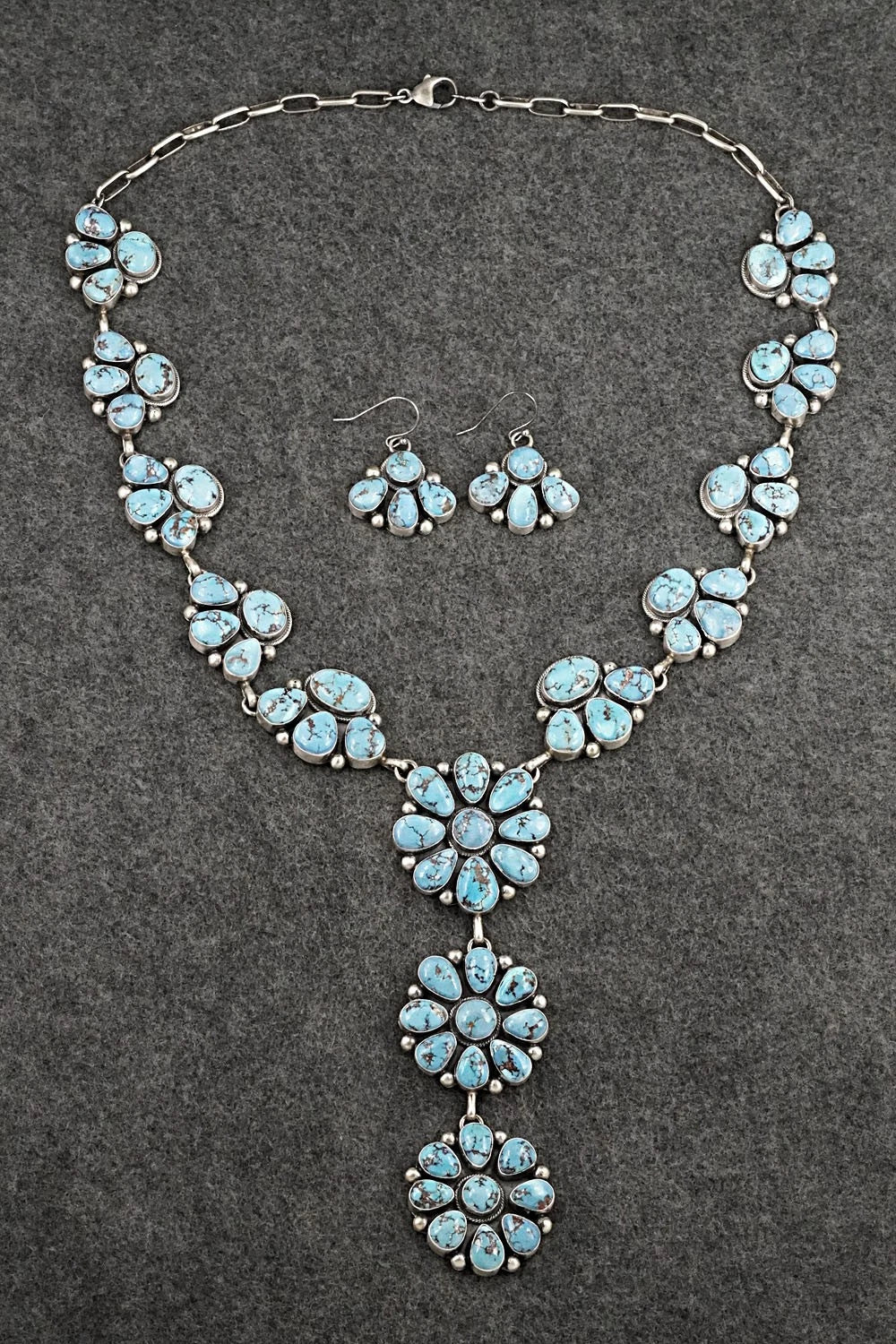 Turquoise & Sterling Silver Necklace and Earrings Set - Paul Livingston