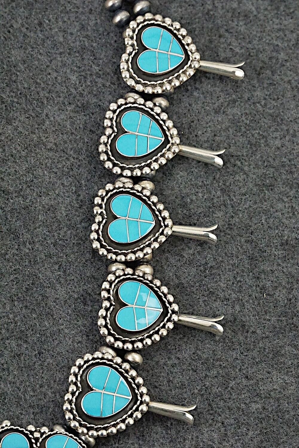 Turquoise & Sterling Silver Squash Blossom Set - Faye Lowsayatee