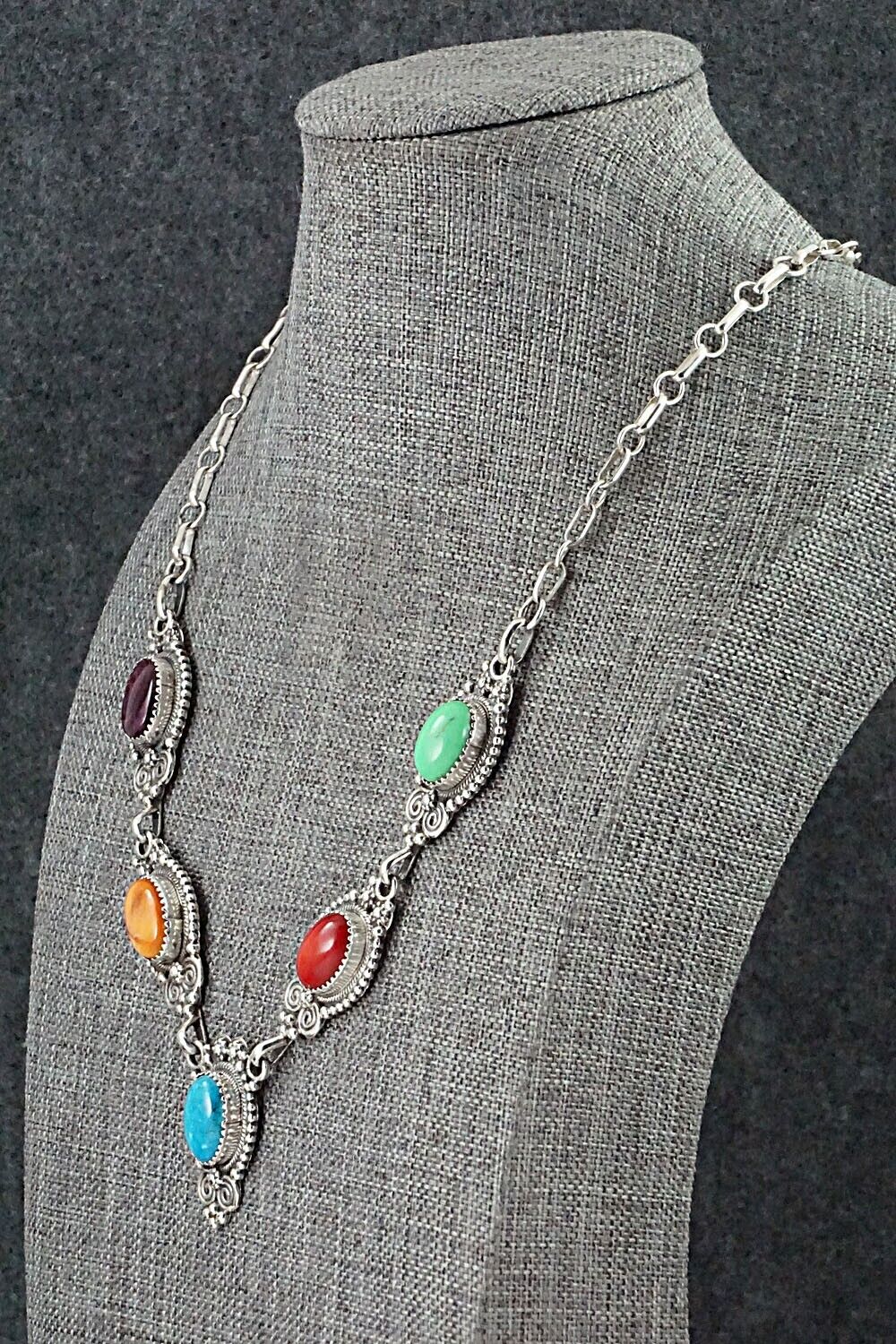 Multi Stone & Sterling Silver Necklace - Roie Jaque