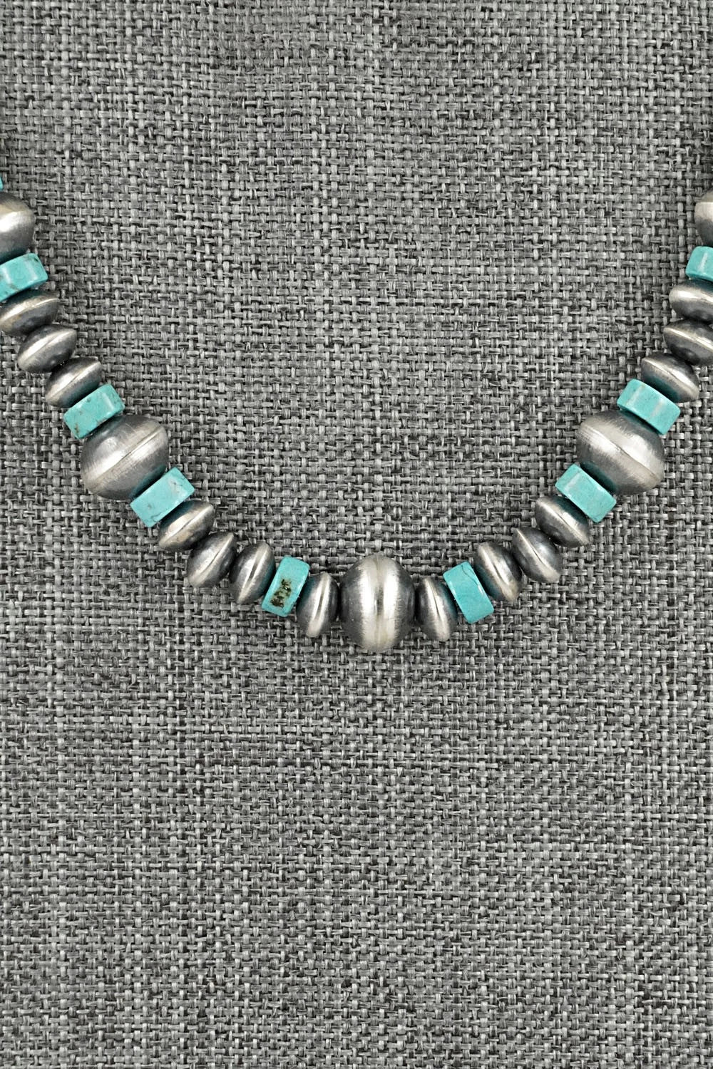 Turquoise & Sterling Silver Navajo Pearl Necklace 18" - Crystal Haley