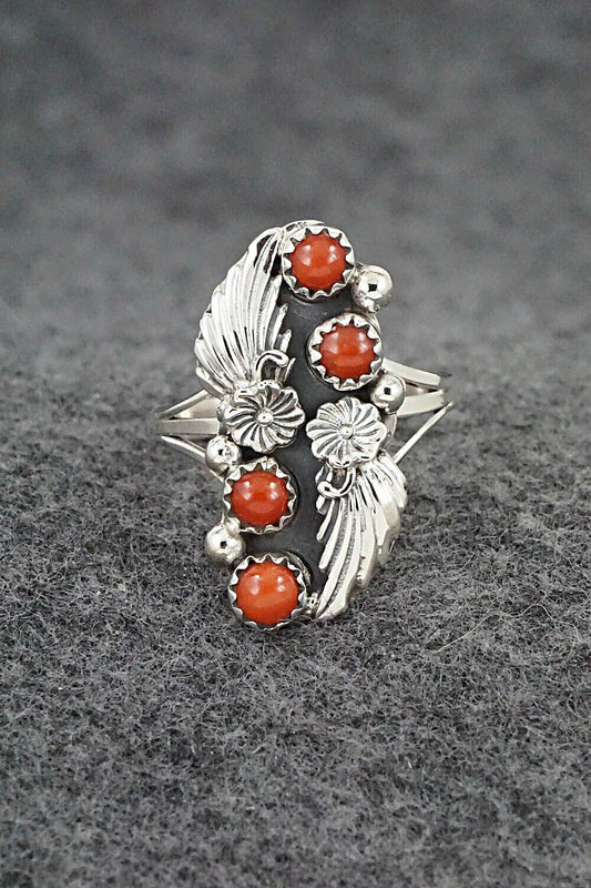 Coral & Sterling Silver Ring - Alice Rose Saunders - Size 9