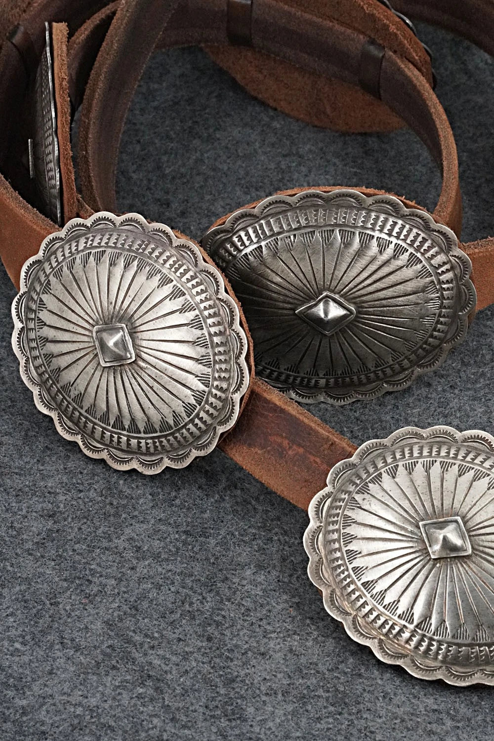 Sterling Silver & Leather Concho Belt - Dan Morgan