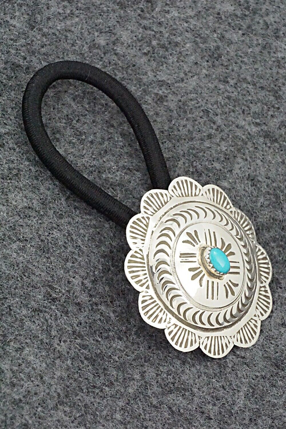 Turquoise & Sterling Silver Hair Tie - Bertha Begay