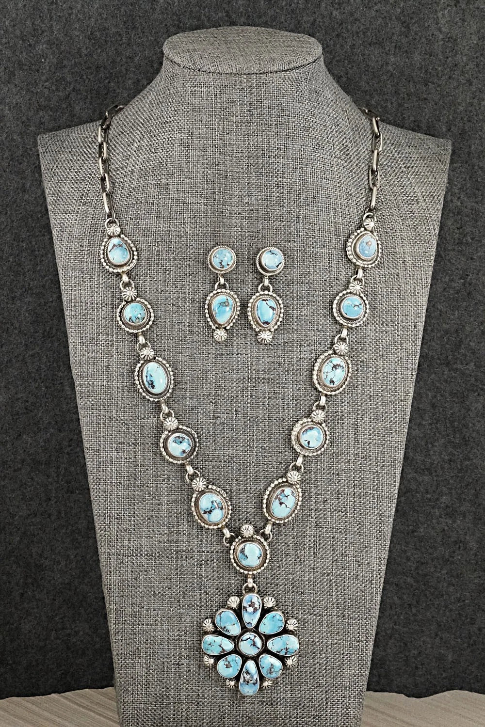 Turquoise & Sterling Silver Necklace and Earrings Set - Kathleen Livingston