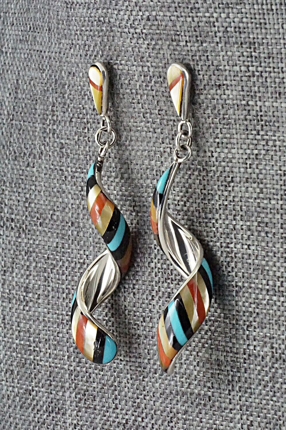Multi-Stone & Sterling Silver Inlay Earrings - Idella Edaakie