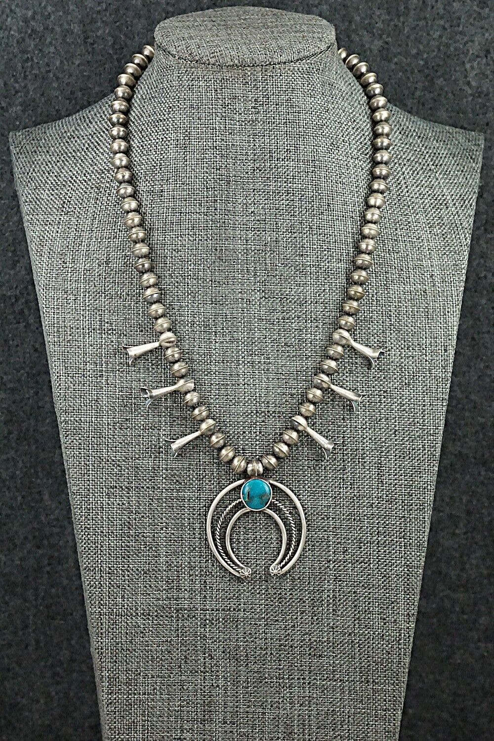 Turquoise & Sterling Silver Squash Blossom Necklace - Phil Garcia